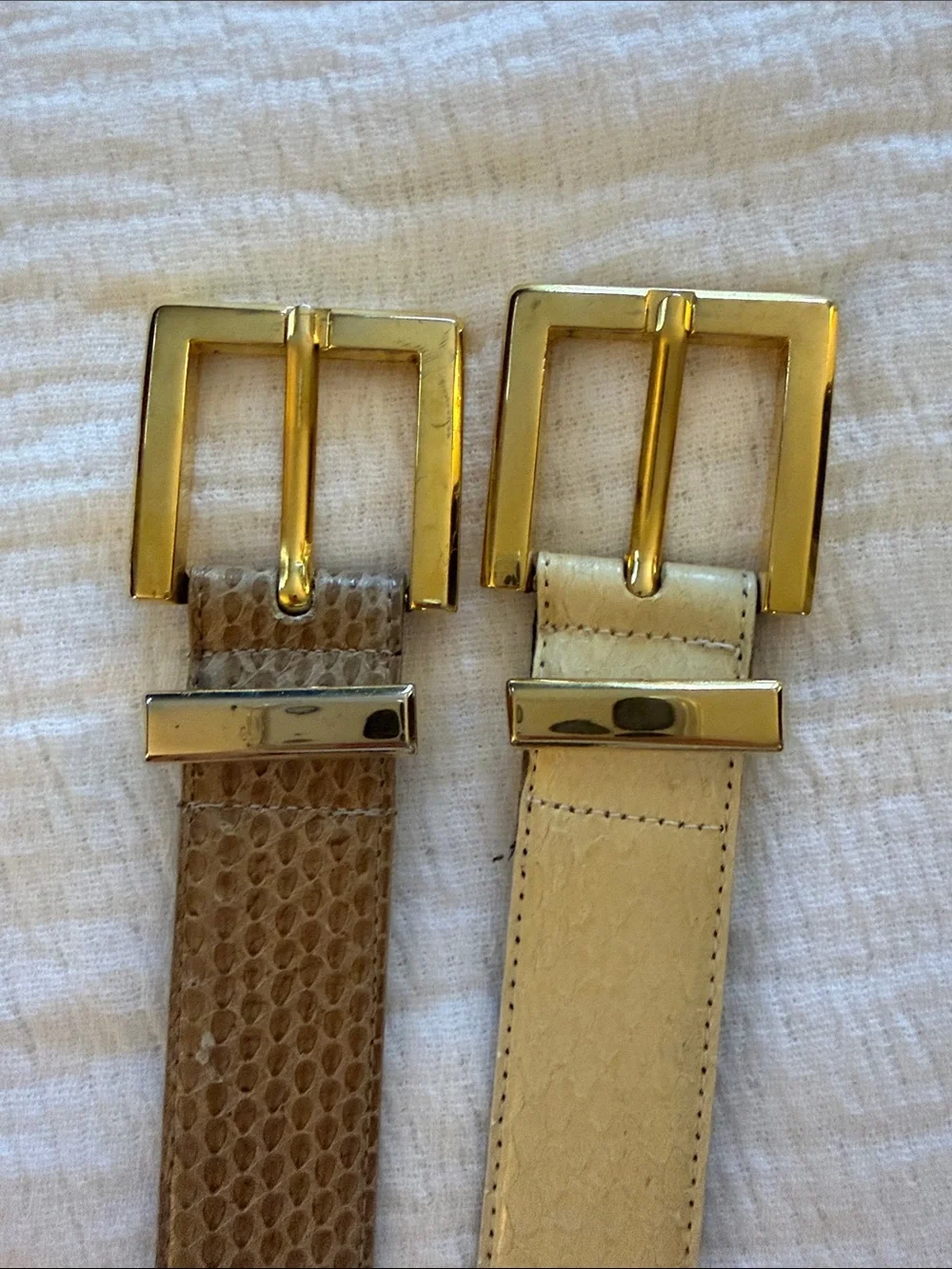 VTG Lot of 2 Amanda Smith Genuine Snake Skin Belts Size XL- Off White & Taupe